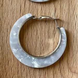Gray & Silver Marbled Hoop Earrings